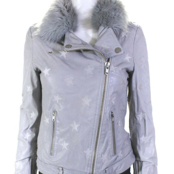 COPY - Samantha Sipos Seeing Stars Lamb Leather Jacket Gray - Picture 3 of 7